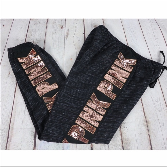 VS PINK Bling Classic Pants Rose Gold Sequins Marl - Picture 6 of 7